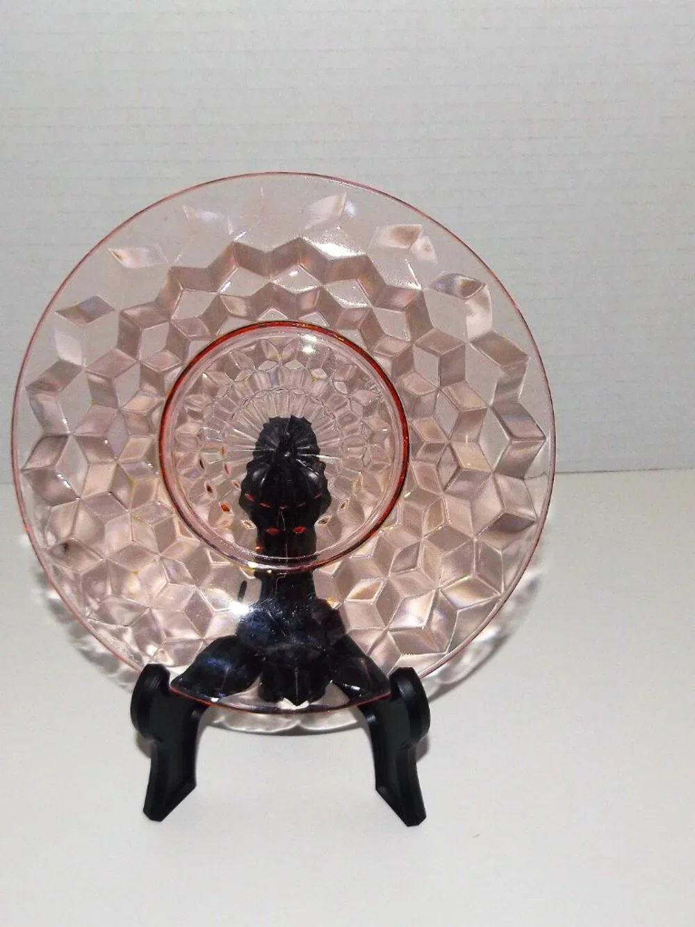 2 Pc Vintage Collection Jeannette Cube Pink Depression Glass Plate & Candy Dish